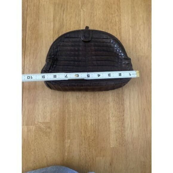 Maria Bonita Extra Crocodile Brown Clutch Handbag W/ Pin Closure - Picture 3 of 11